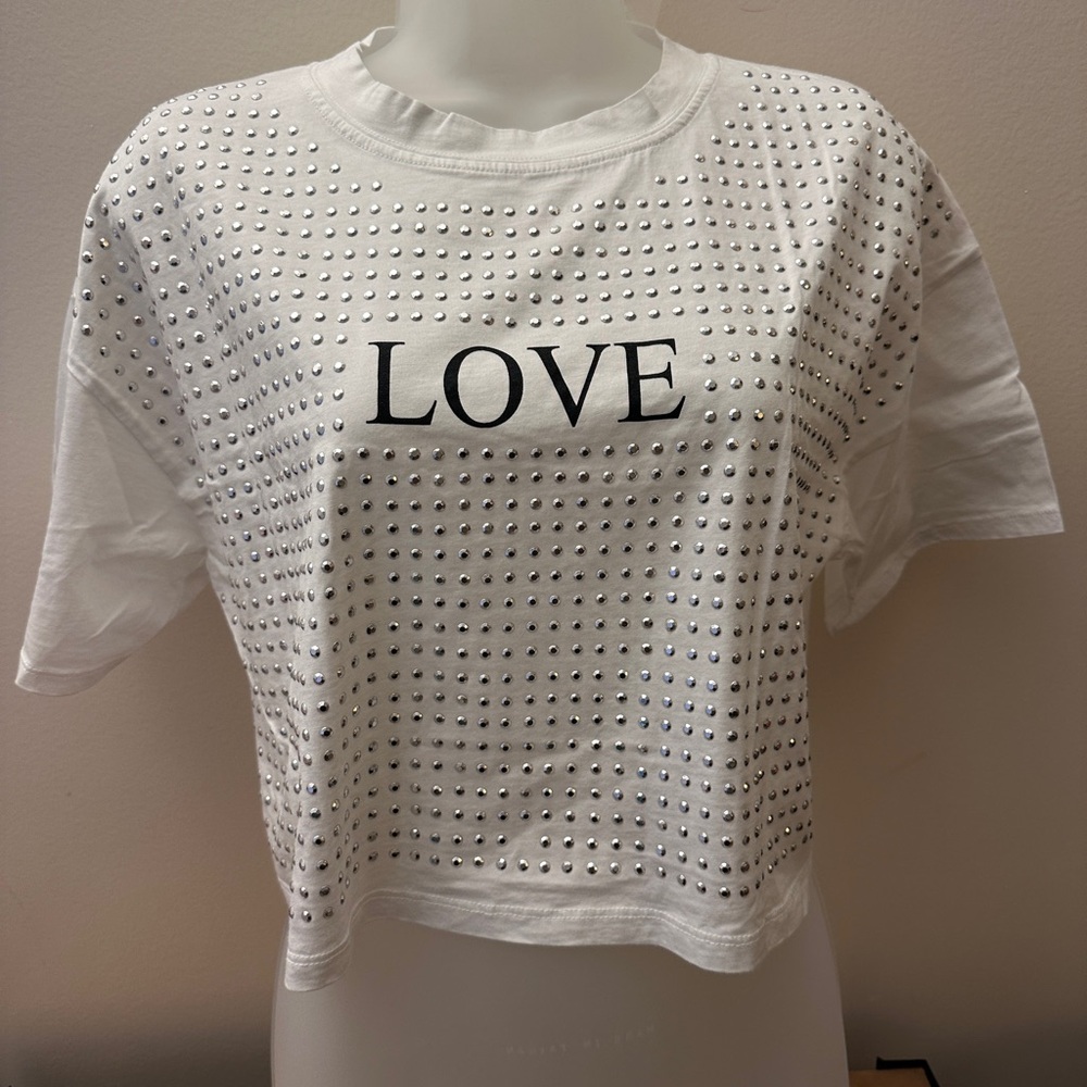 Zara White Studded LOVE Crop Top